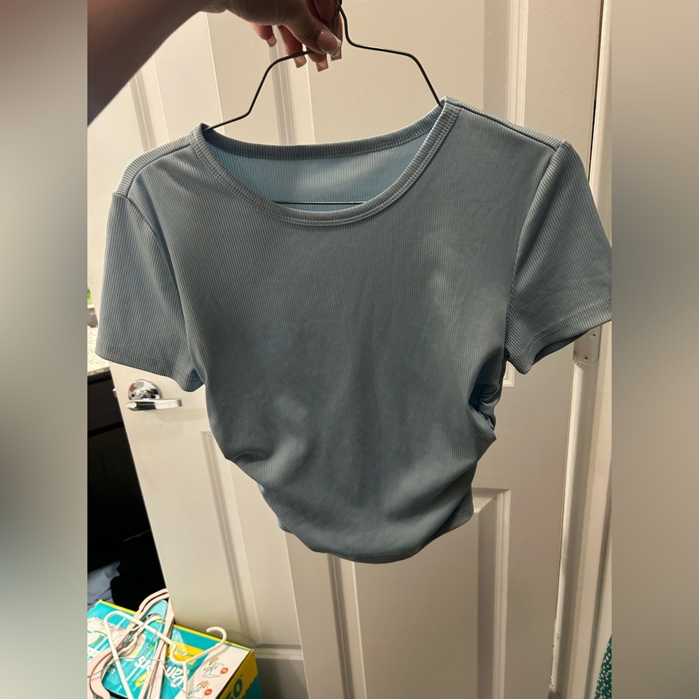Women's Light Blue Ribbed Short Sleeve Tee